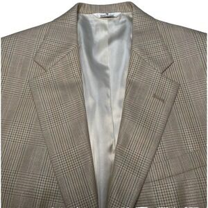 80s Chaps by Ralph Lauren Blazer Sport Coat (40R) Mens Beige Glen Plaid 2B 1V
